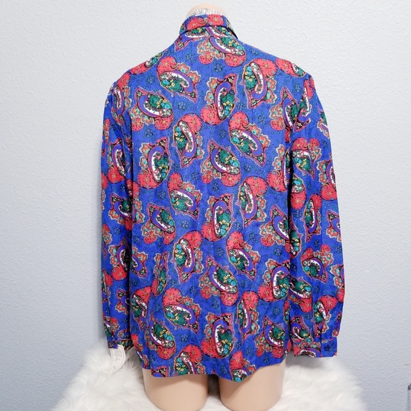 Vintage NEW Women's 70's 80's secretary bow office print shirt top blouse 16 - Picture 5 of 8